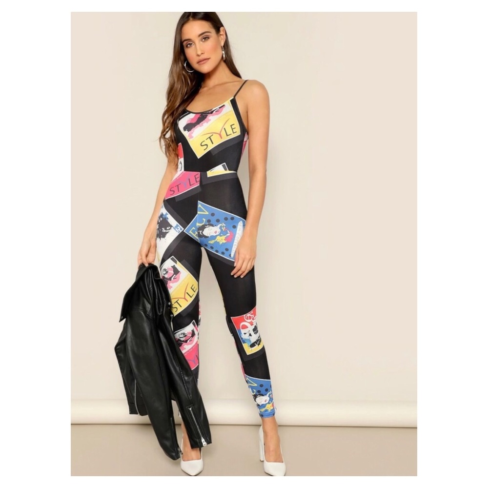 NEW Poster Print Stretch Jumpsuit XL